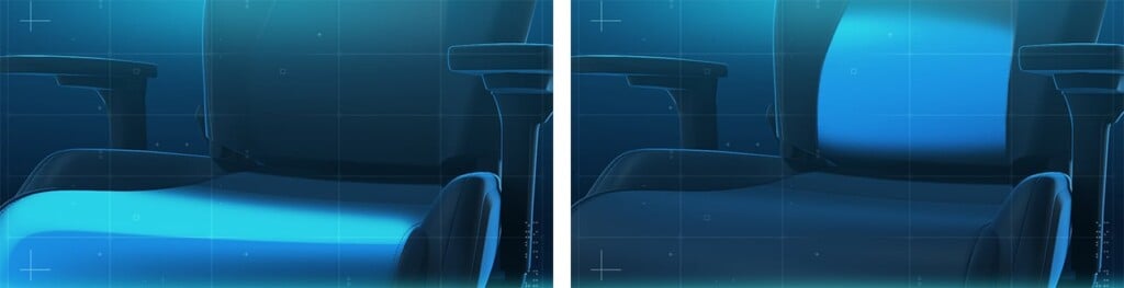 EXO Gaming Seat: Darstellung der Lordosenstütze und des Anti-Submarining-Hügels